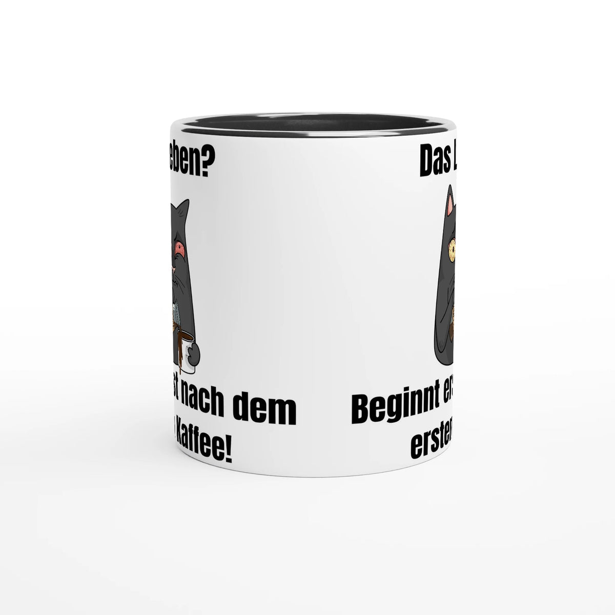 Leben? Beginnt nach Kaffee! Keramik - Tasse mit lustiger Katze und Spruch | Für Morgenmuffel | Tassenworte - Tassenworte