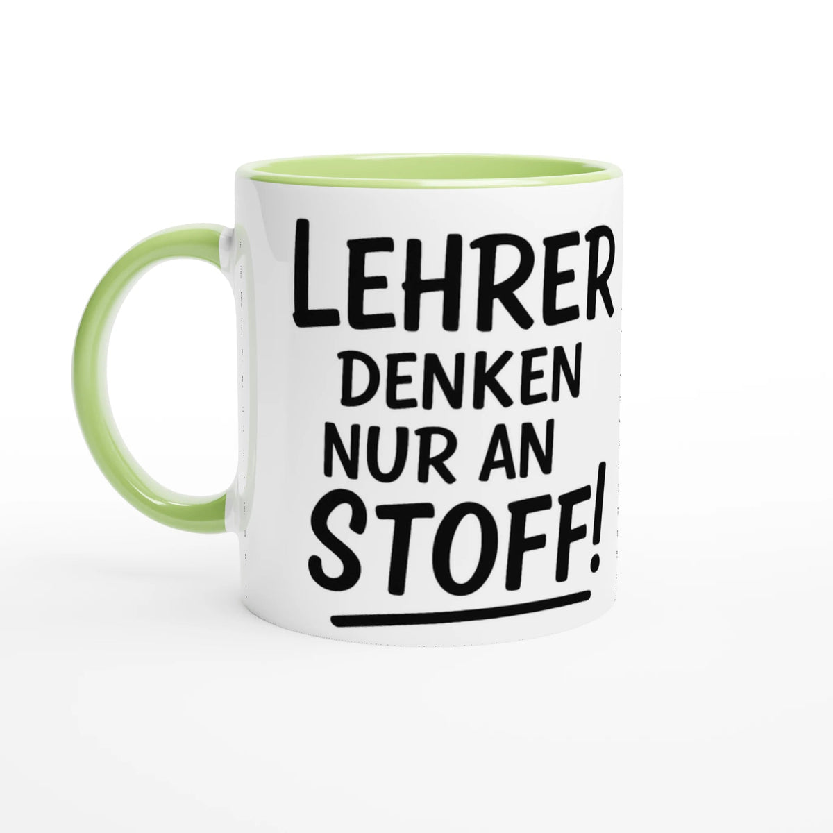 Witzige Tasse für Lehrer - 'Lehrer denken nur an Stoff' – 11oz Ceramic Coffee Cup | Tassenworte - Tassenworte