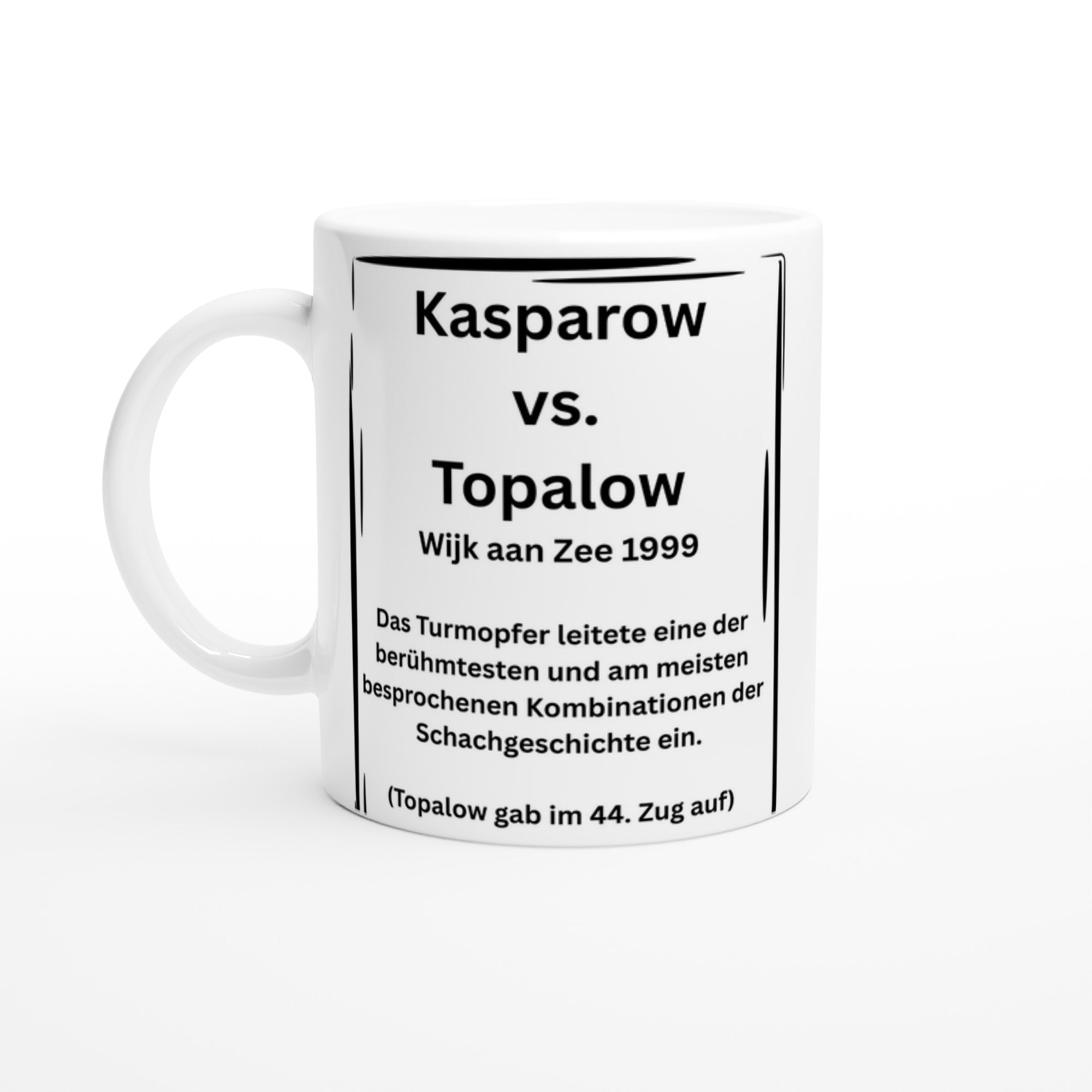 Tasse Kasparow vs. Topalow – berühmtes Schachturnier Wijk aan Zee 1999, legendäre Partie mit Turmopfer, perfektes Geschenk für Schachliebhaber.