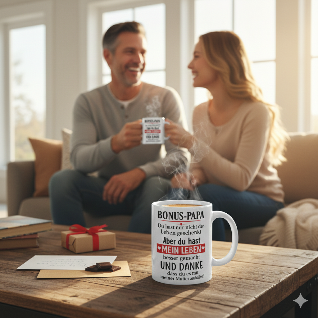 Emotionale Tasse für den liebsten Bonus-Papa – Tiefes Dankeschön für seine Liebe und Unterstützung – Besonderes Geschenk für Stiefväter