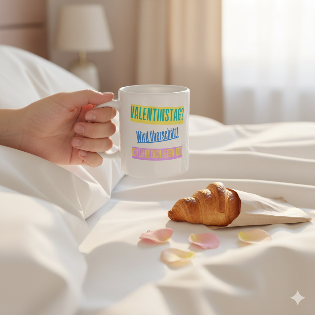 Tasse zum Valentinstag – „Valentinstag? Wird überschätzt. Ich liebe dich jeden Tag!“ – Romantisches Geschenk für Partner & Partnerin | Tassenworte