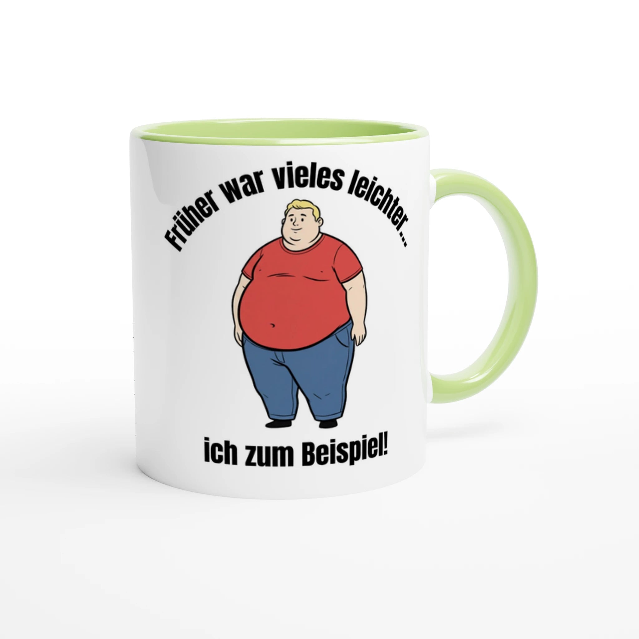 Bedruckte Tasse: Spruch "Früher war vieles leichter" – Cartoon Design übergewichtiger Mann – Witzige Geschenkidee | Tassenworte - Tassenworte