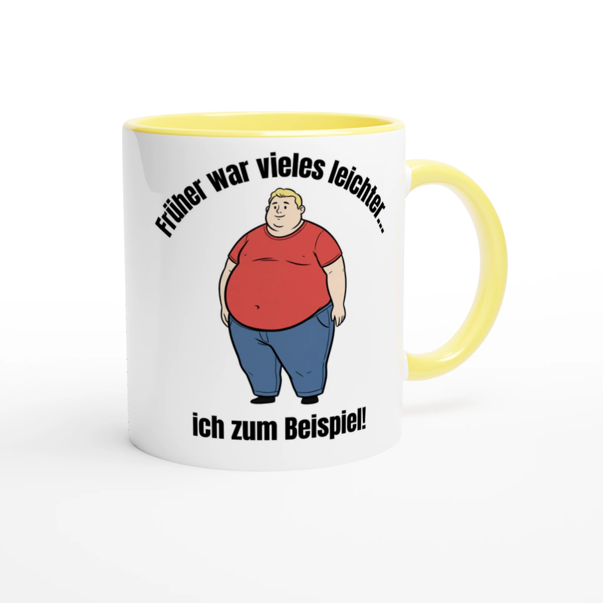 Bedruckte Tasse: Spruch "Früher war vieles leichter" – Cartoon Design übergewichtiger Mann – Witzige Geschenkidee | Tassenworte - Tassenworte