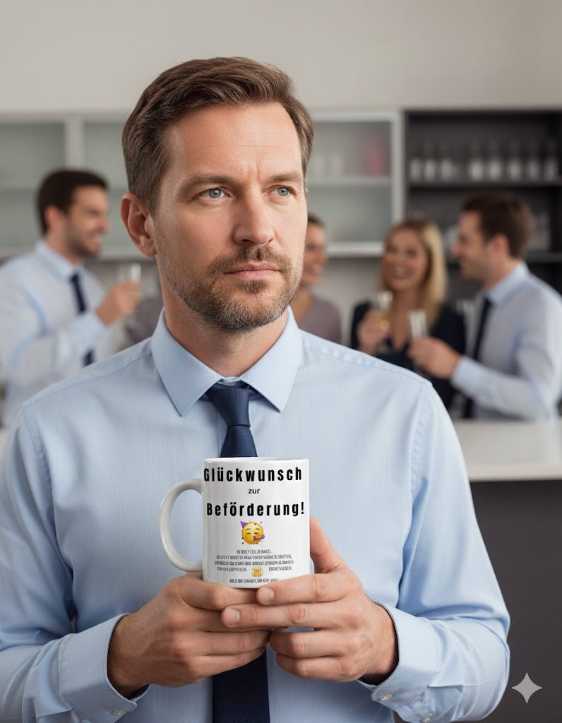 Glückwunsch zur Beförderung | Büro - Tasse mit humorvollem Spruch | Kollegen - Geschenk mit Augenzwinkern | Tassenworte - Tassenworte