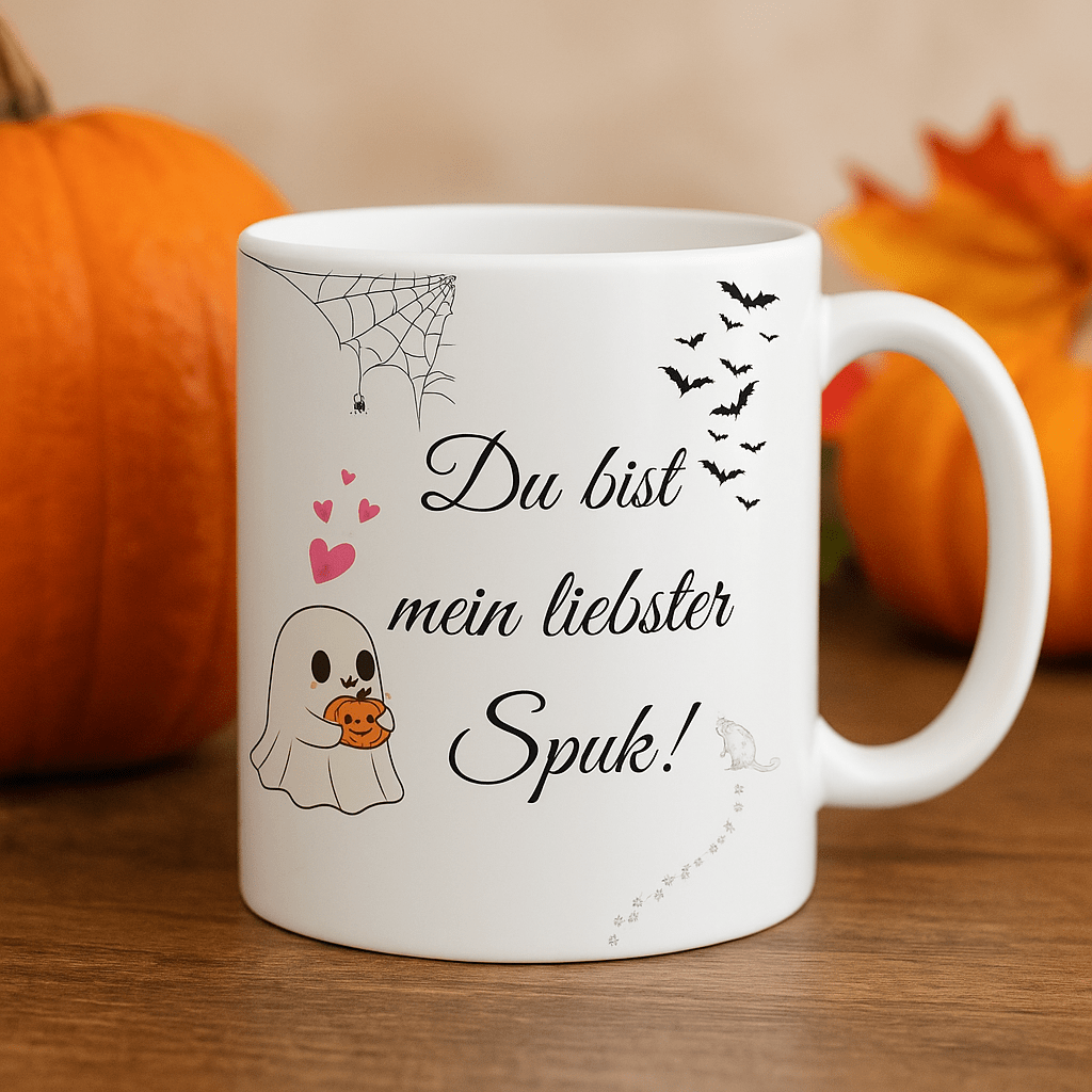 Halloween Tasse Du bist mein liebster Spuk süßes Gespenst mit Herz romantische Liebestasse - Tassenworte