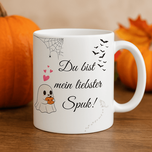 Halloween Tasse Du bist mein liebster Spuk süßes Gespenst mit Herz romantische Liebestasse - Tassenworte