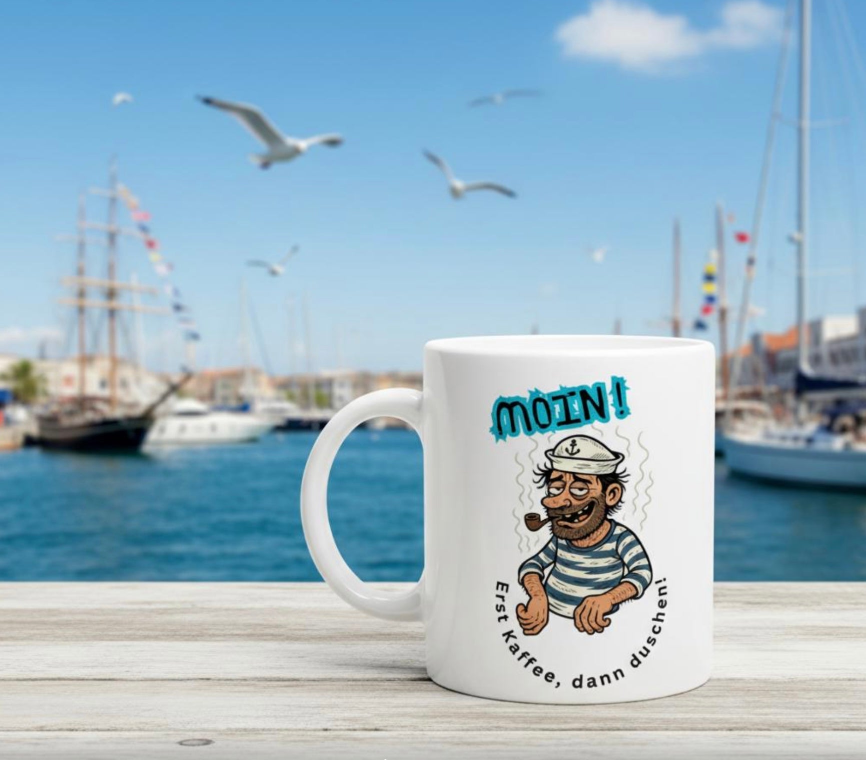 Kaffeetasse mit Moin“ - Spruch Lustiges Design für Kaffeeliebhaber und Seeleute. - Tassenworte