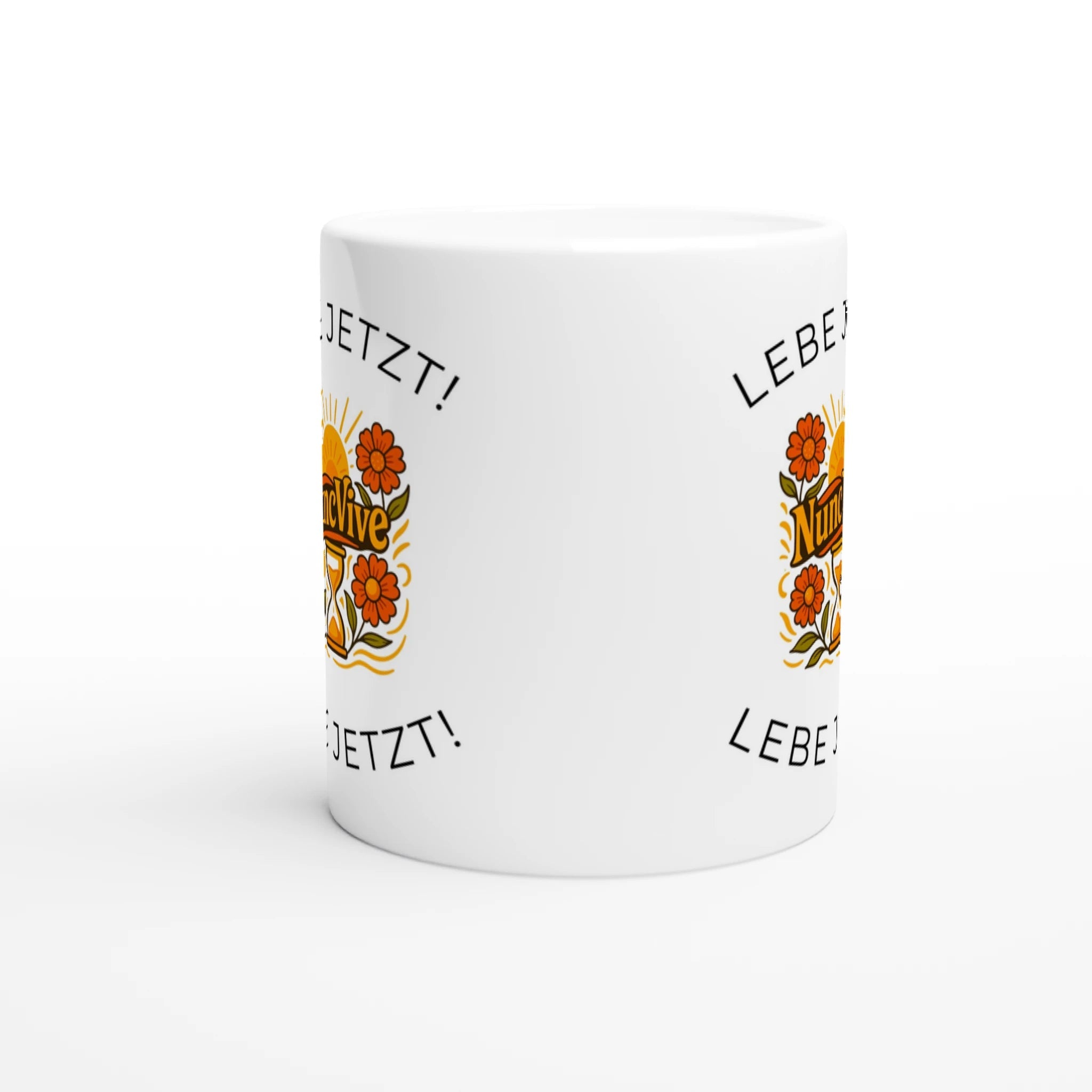 Lebe Jetzt Tasse – Minimalistische NuncVive Sanduhr Tasse | Tassenworte - Tassenworte