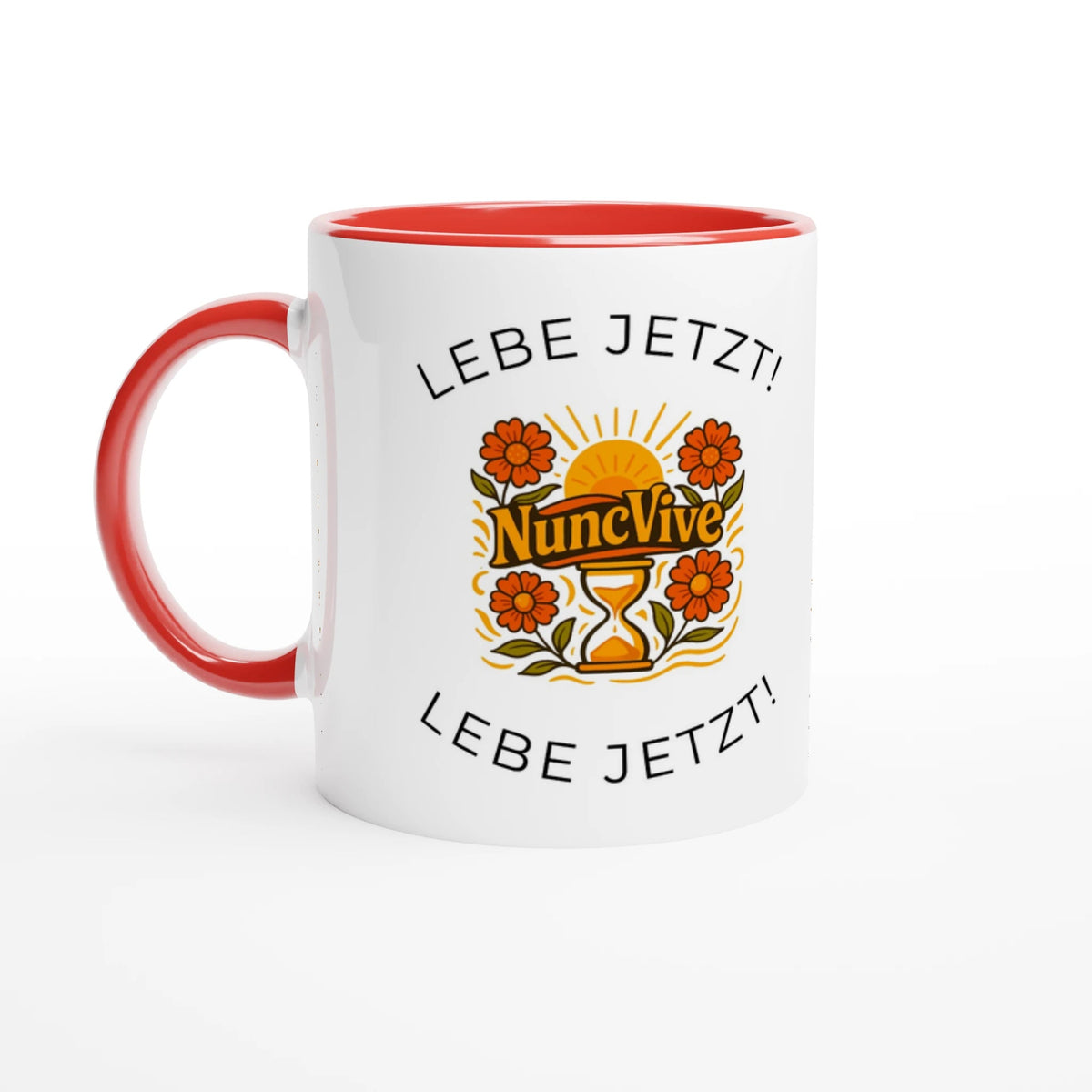Lebe Jetzt Tasse – Minimalistische NuncVive Sanduhr Tasse | Tassenworte - Tassenworte