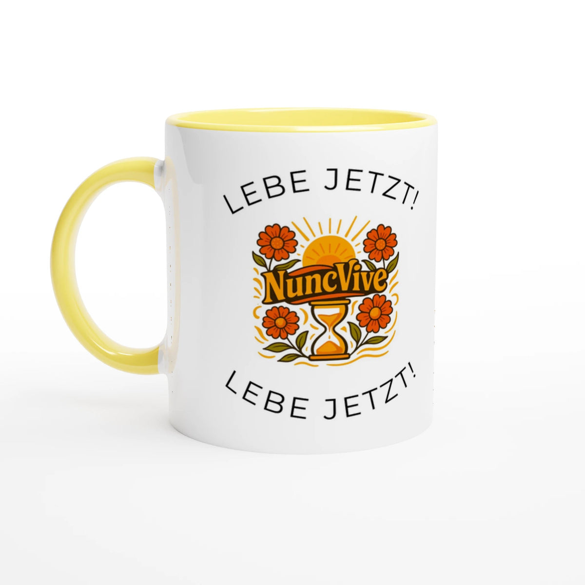 Lebe Jetzt Tasse – Minimalistische NuncVive Sanduhr Tasse | Tassenworte - Tassenworte