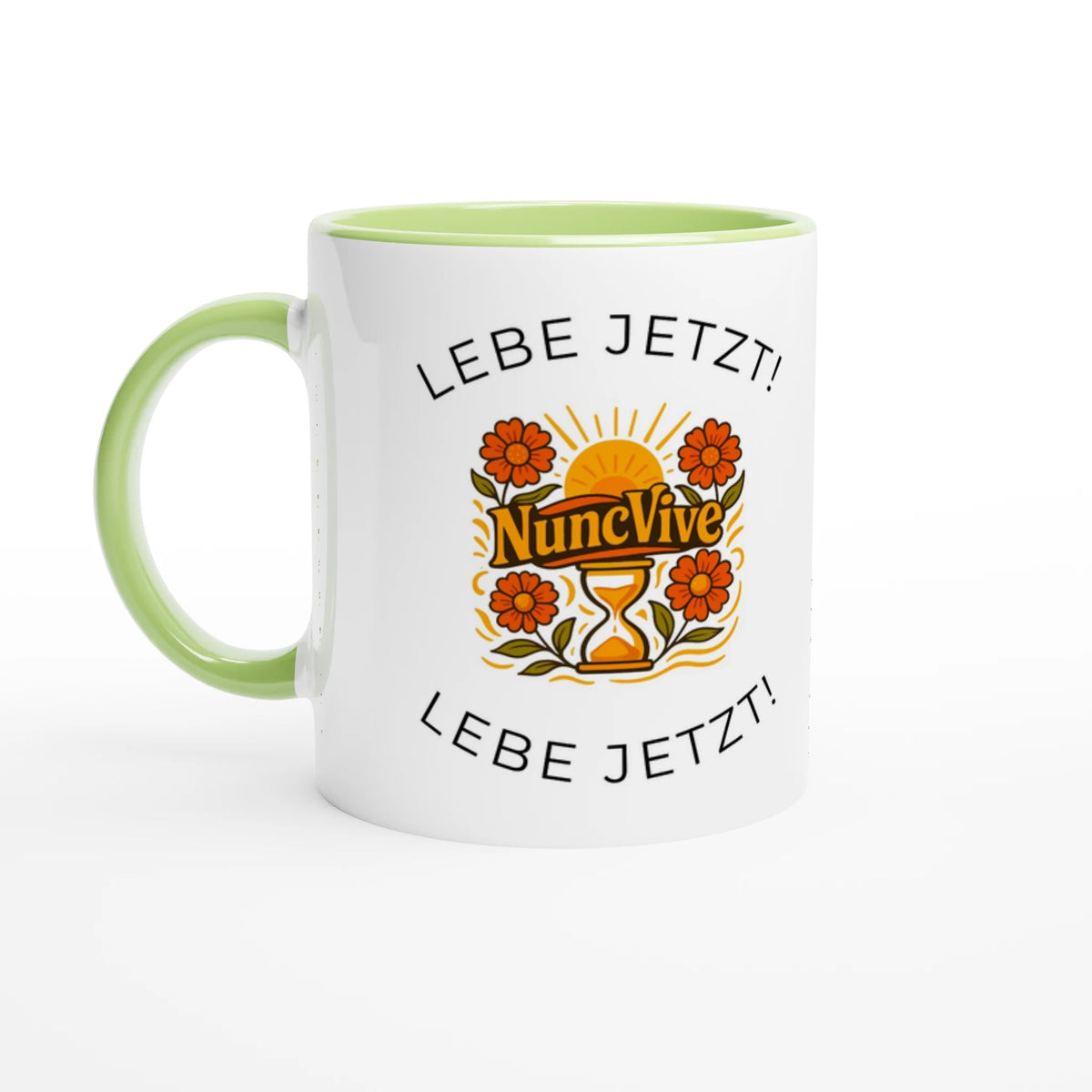Lebe Jetzt Tasse – Minimalistische NuncVive Sanduhr Tasse | Tassenworte - Tassenworte