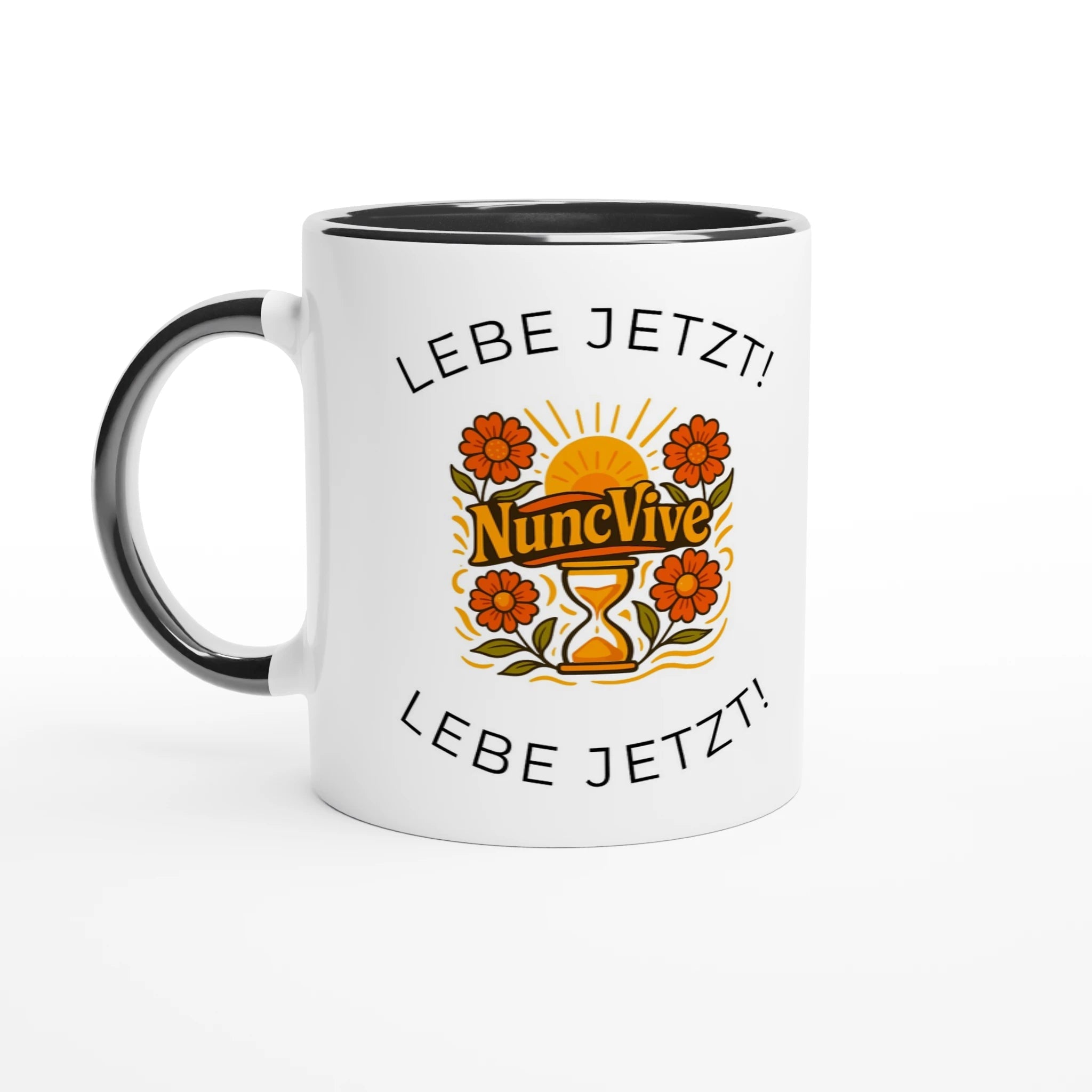 Lebe Jetzt Tasse – Minimalistische NuncVive Sanduhr Tasse | Tassenworte - Tassenworte