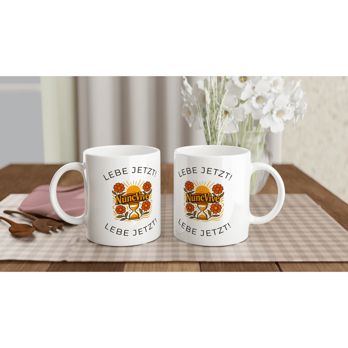 Lebe Jetzt Tasse – Minimalistische NuncVive Sanduhr Tasse | Tassenworte - Tassenworte
