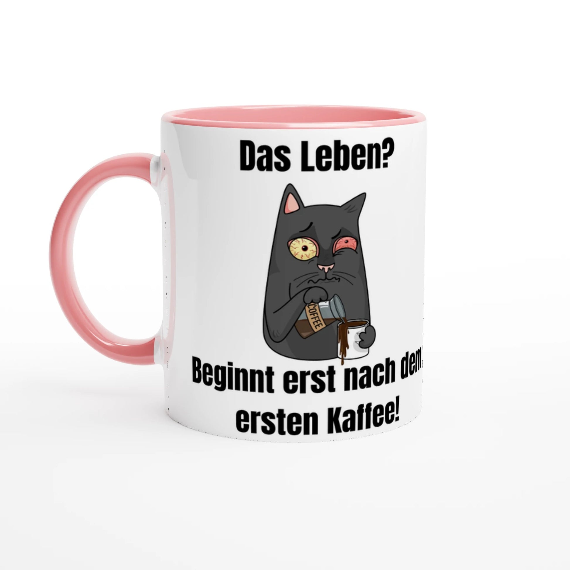 Leben? Beginnt nach Kaffee! Keramik - Tasse mit lustiger Katze und Spruch | Für Morgenmuffel | Tassenworte - Tassenworte