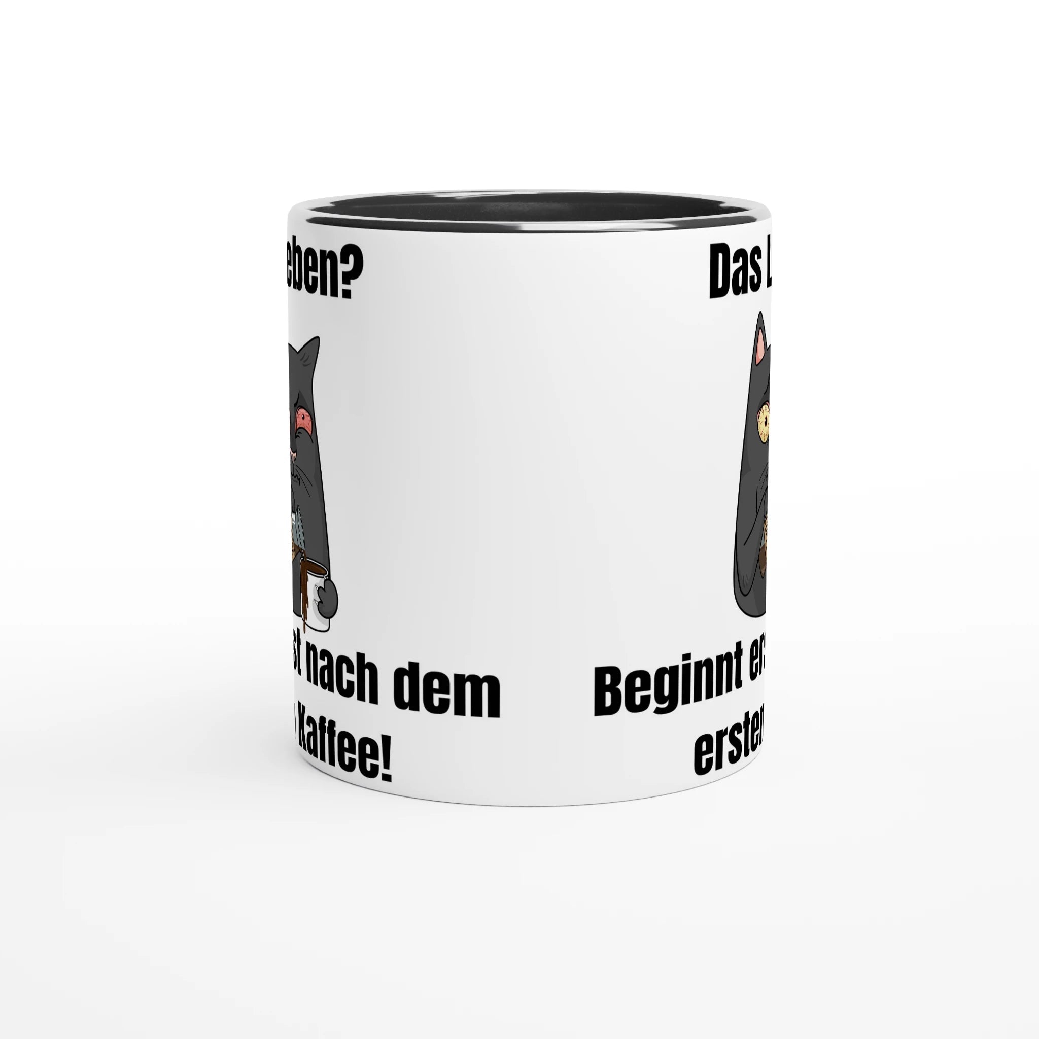 Leben? Beginnt nach Kaffee! Keramik - Tasse mit lustiger Katze und Spruch | Für Morgenmuffel | Tassenworte - Tassenworte