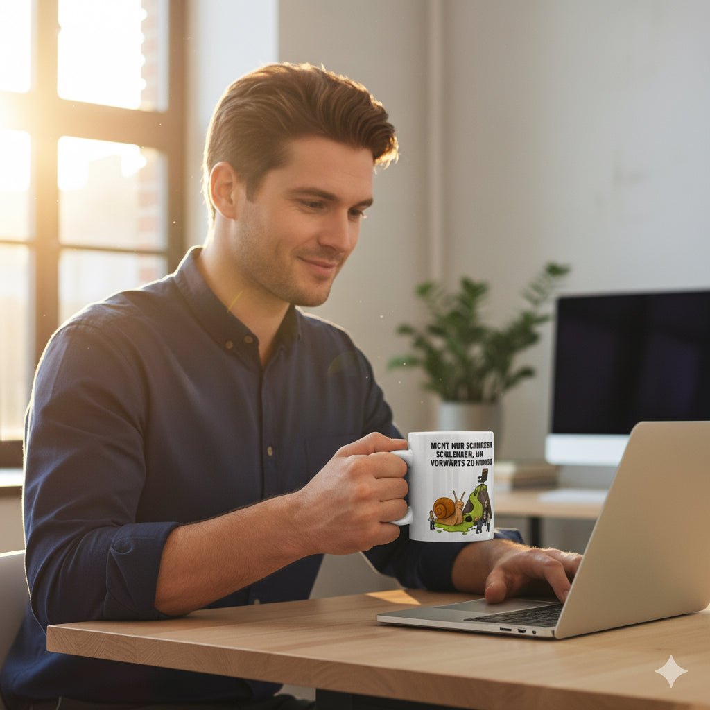 Lustige Kaffeetasse: "Nicht nur Schnecken schleimen..." – Bürohumor Geschenk - Tassenworte