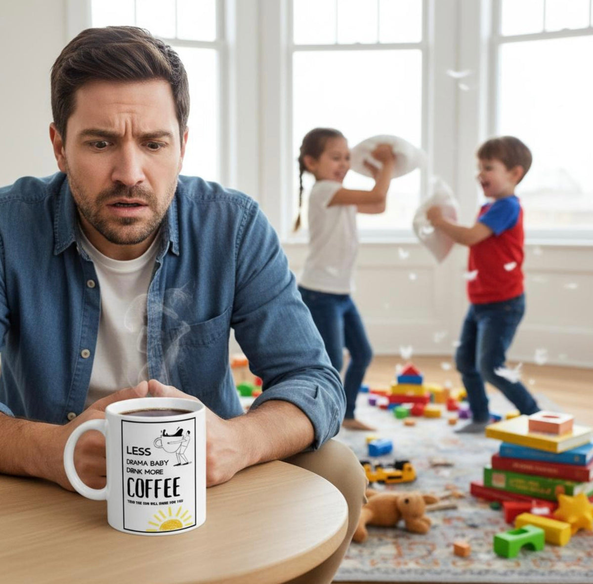 Lustige Spruchtasse „Less Drama Baby“ | Lustige Motivation für den Familienalltag und fürs Büro | Tassenworte - Tassenworte