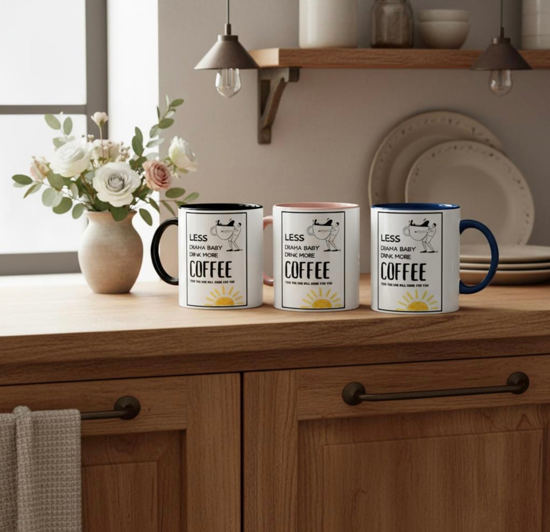 Lustige Spruchtasse „Less Drama Baby“ | Lustige Motivation für den Familienalltag und fürs Büro | Tassenworte - Tassenworte