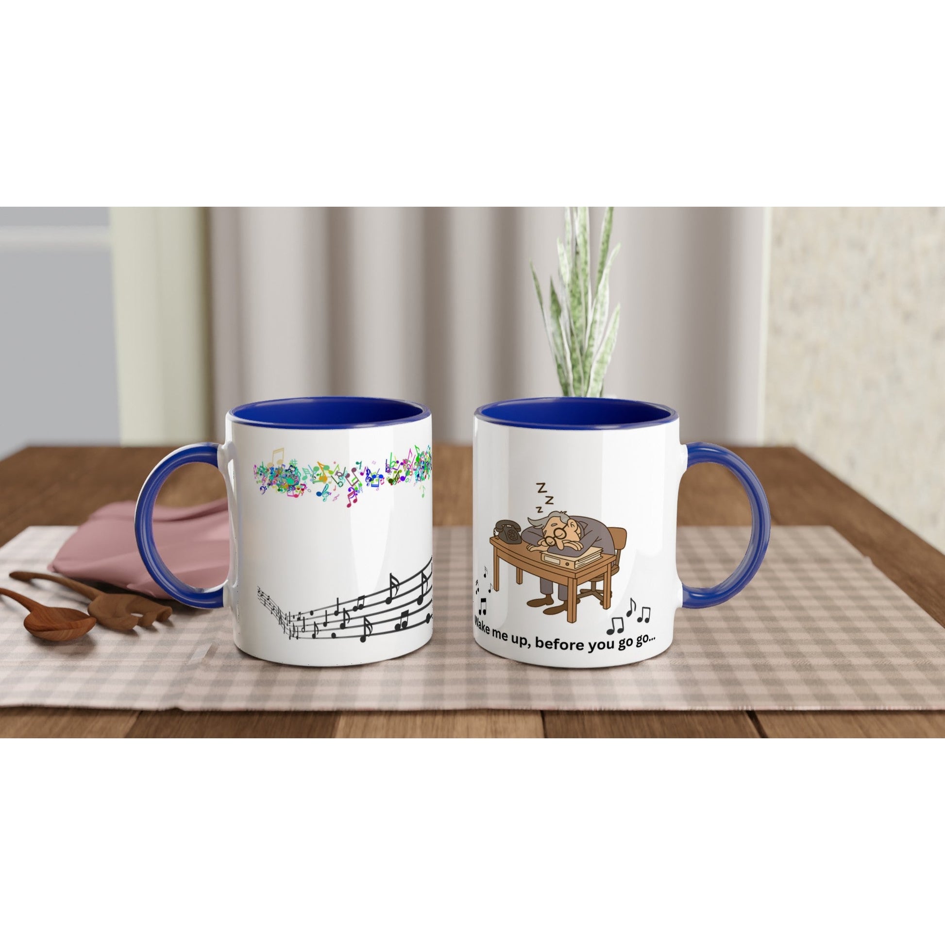 Lustige Tasse „Wake me up, before you go go“ – Beamtenhumor Cartoon - Weiße Keramiktasse 11oz mit Farbe an der Innenseite - Tassenworte