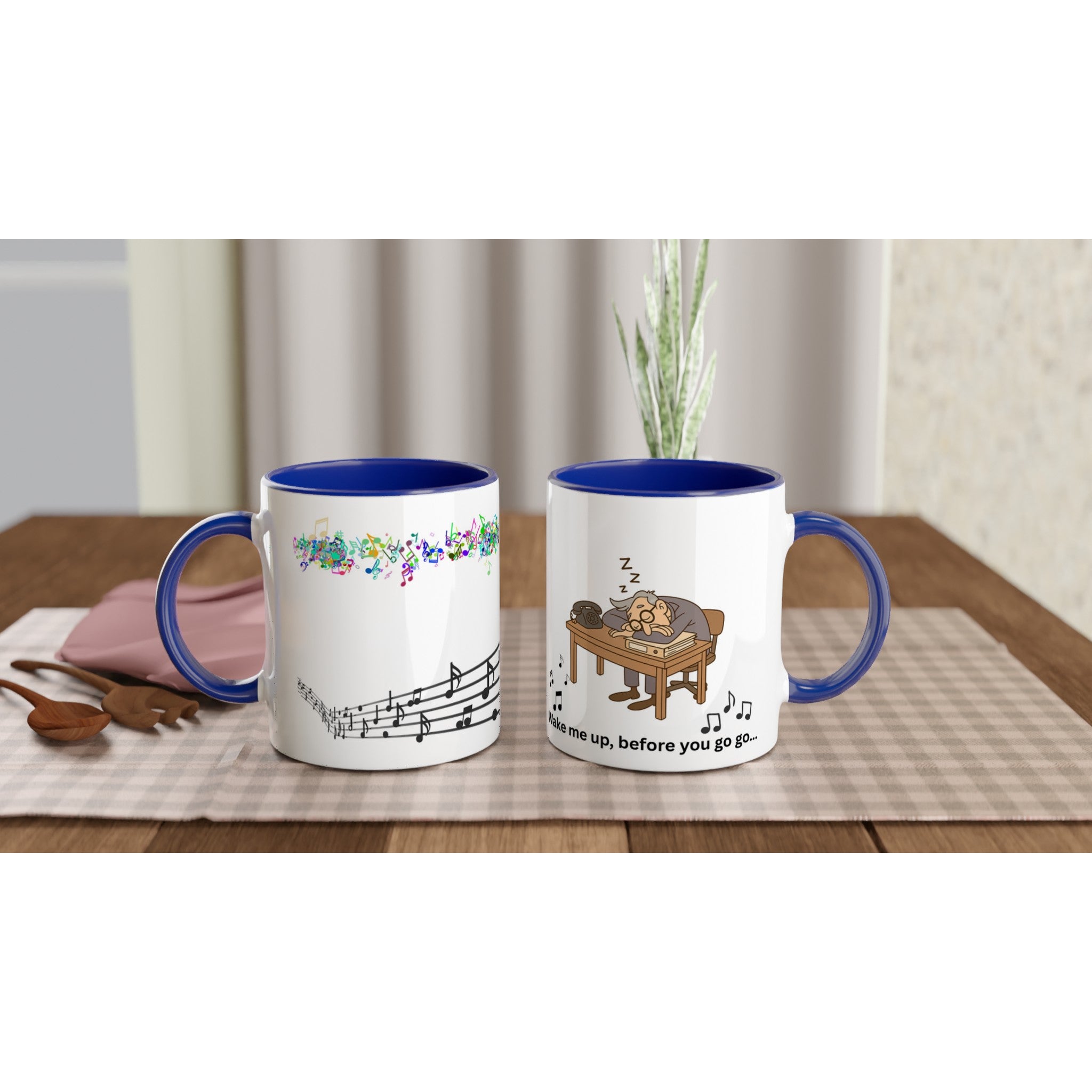 Lustige Tasse „Wake me up, before you go go“ – Beamtenhumor Cartoon - Weiße Keramiktasse 11oz mit Farbe an der Innenseite - Tassenworte