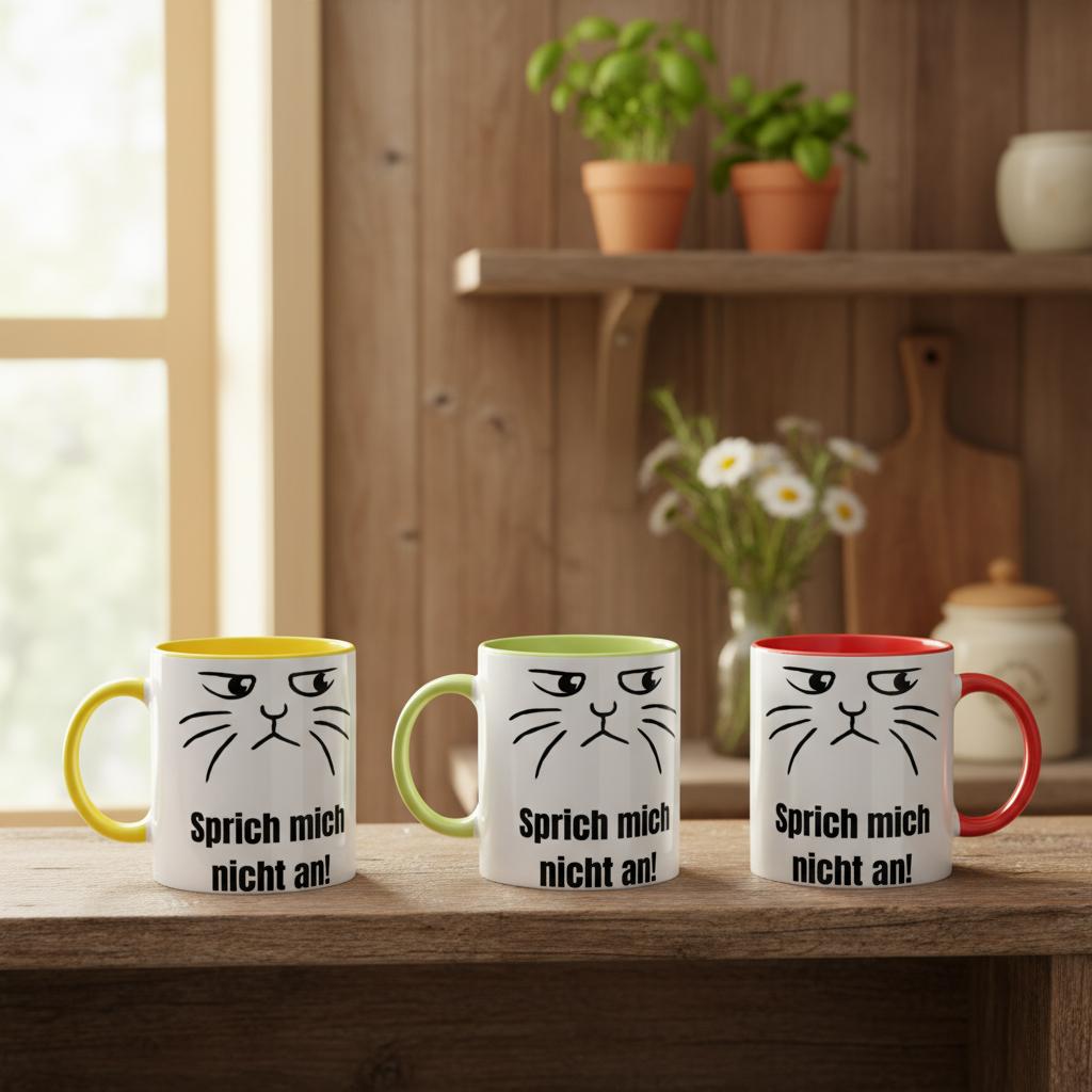 Sprich mich nicht an! – Lustige Katzentasse für Morgenmuffel & Kaffeeliebhaber - Tassenworte