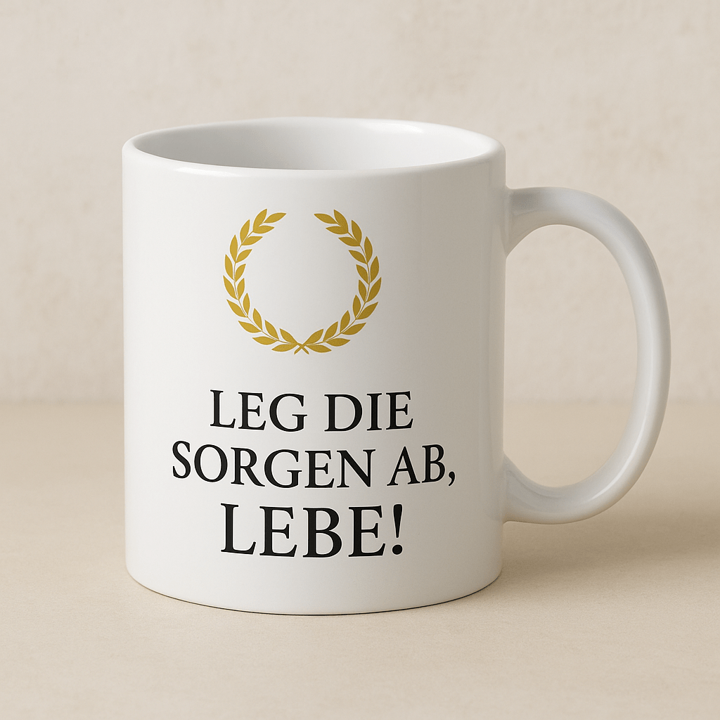Tasse „Leg die Sorgen ab, lebe!“ – Minimalistisch | Latein „Curis deposita, vive!“ | Geschenk für Achtsamkeit & Selbstfürsorge - Tassenworte