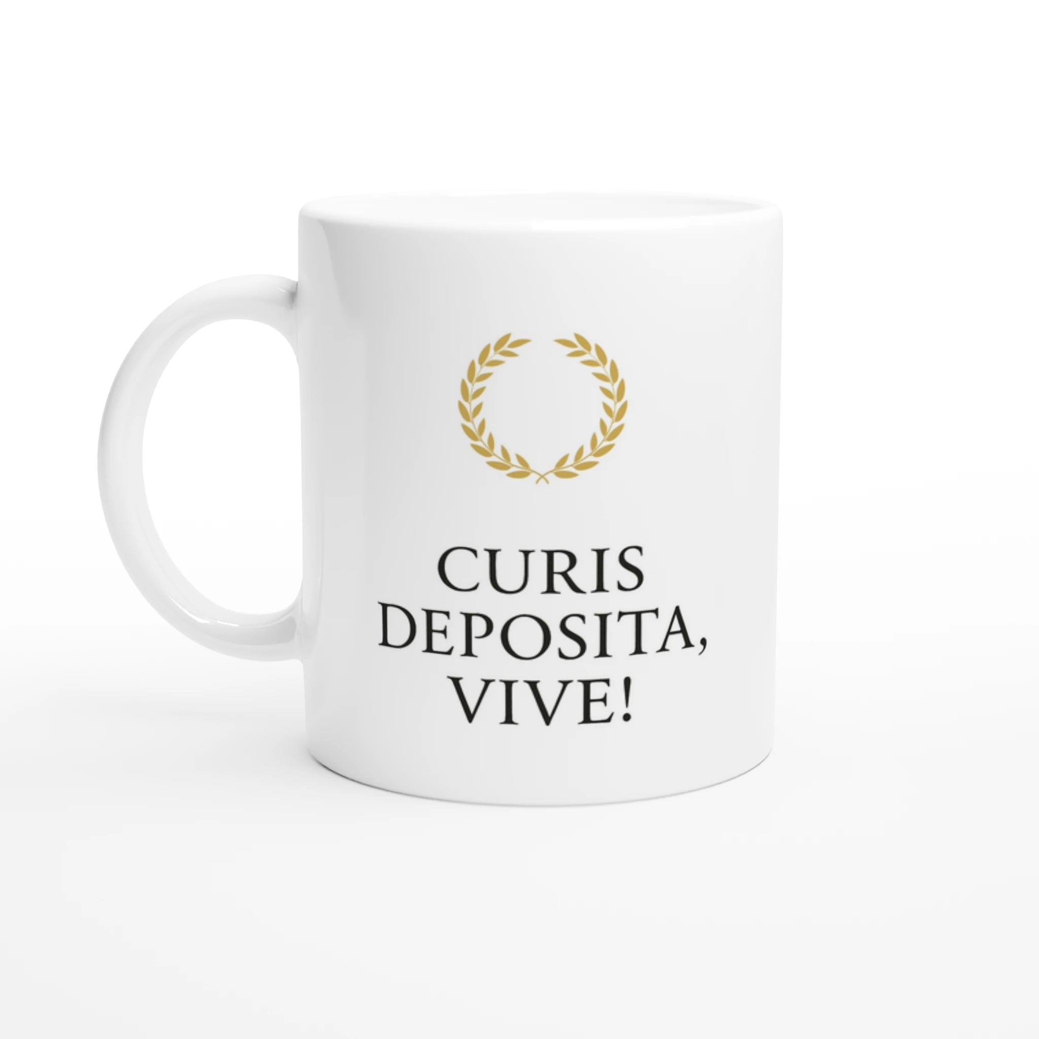 Tasse „Leg die Sorgen ab, lebe!“ – Minimalistisch | Latein „Curis deposita, vive!“ | Geschenk für Achtsamkeit & Selbstfürsorge - Tassenworte