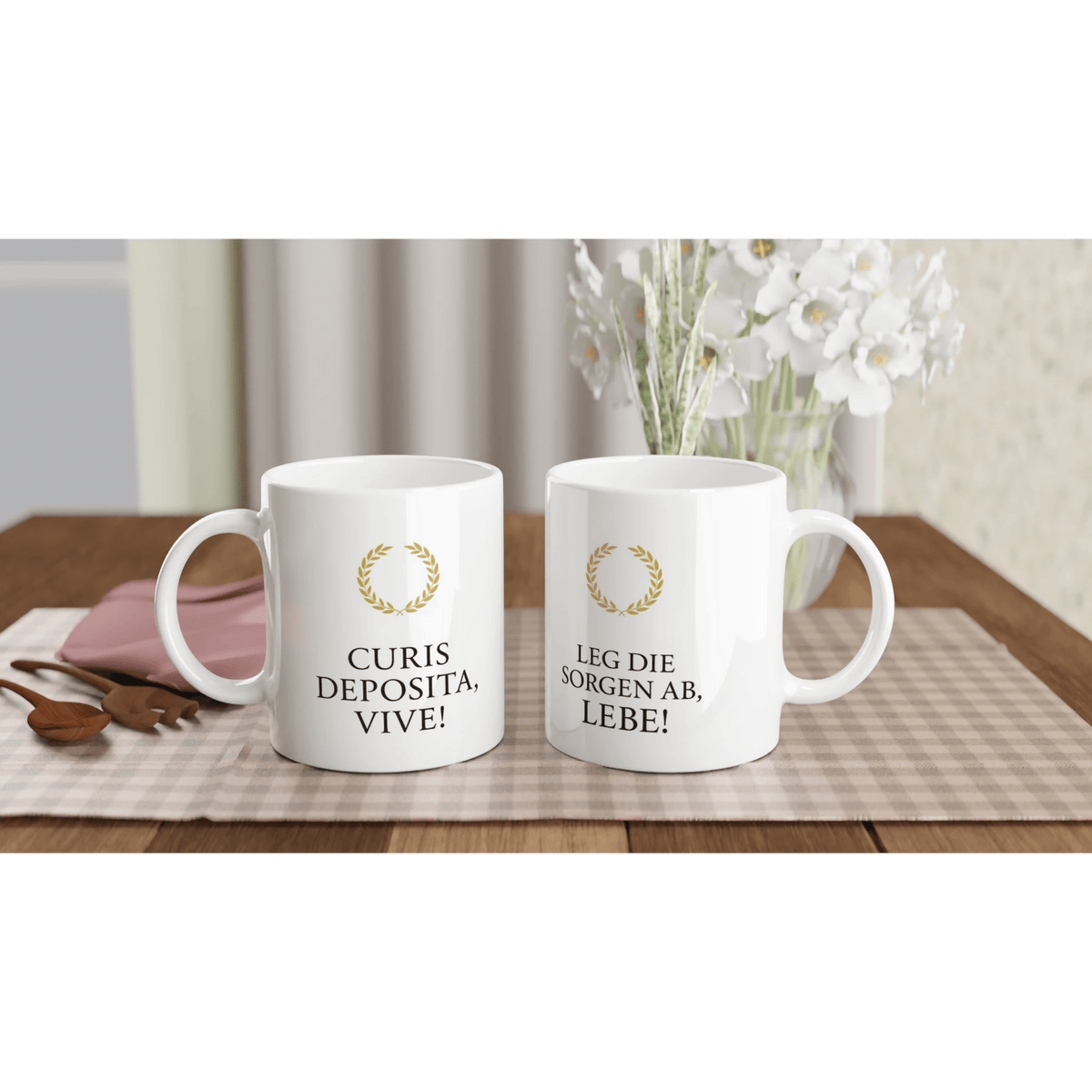 Tasse „Leg die Sorgen ab, lebe!“ – Minimalistisch | Latein „Curis deposita, vive!“ | Geschenk für Achtsamkeit & Selbstfürsorge - Tassenworte