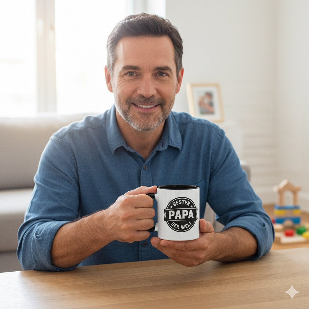 Tasse Retro Style Bester Papa der Welt | Keramik Tasse Kaffee Becher für Männer | Tassenworte - Tassenworte