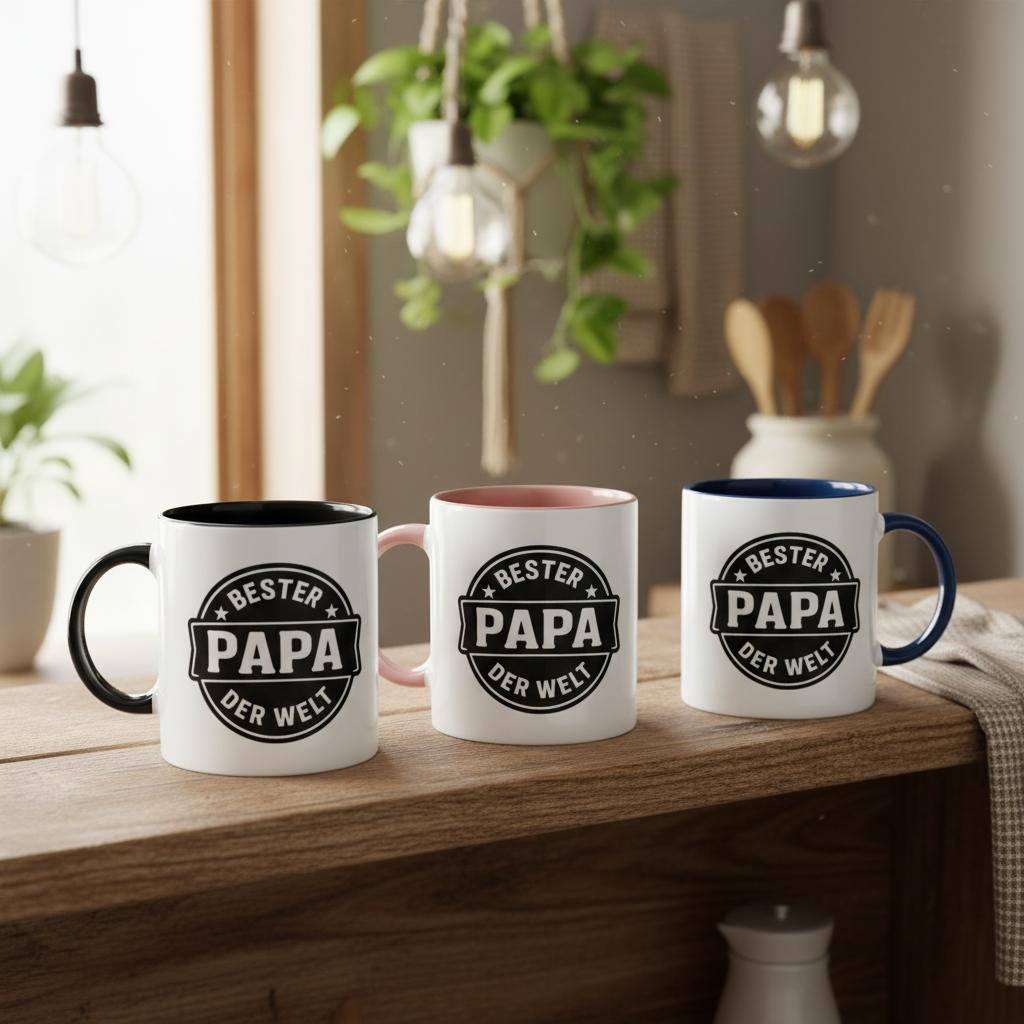 Tasse Retro Style Bester Papa der Welt | Keramik Tasse Kaffee Becher für Männer | Tassenworte - Tassenworte