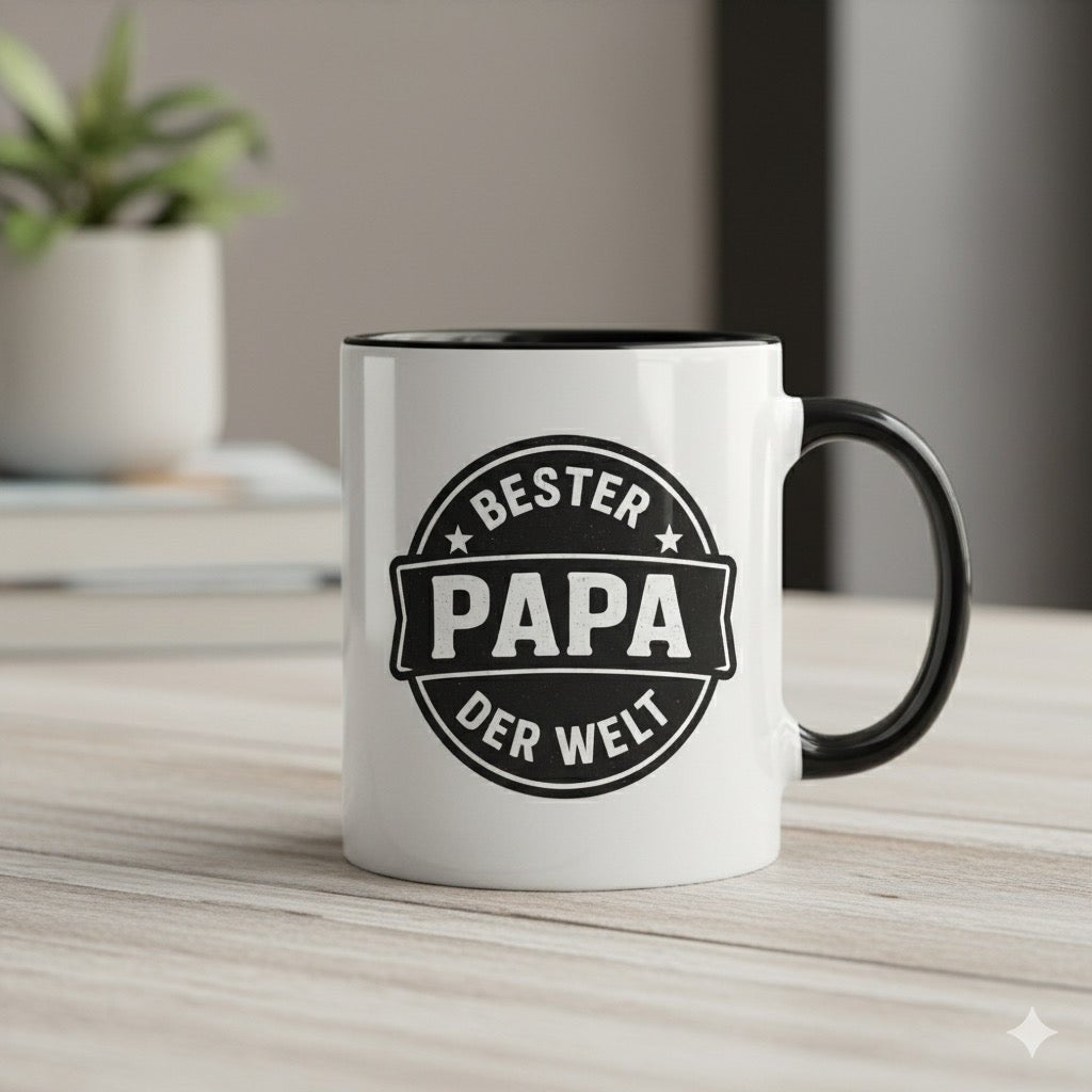 Tasse Retro Style Bester Papa der Welt | Keramik Tasse Kaffee Becher für Männer | Tassenworte - Tassenworte