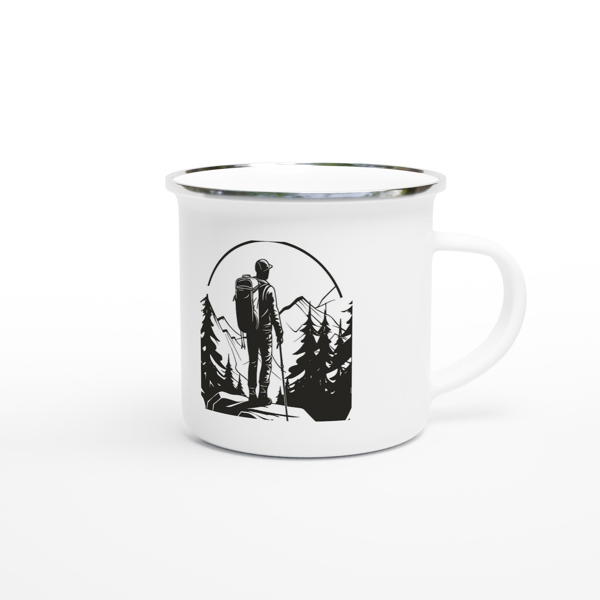 Weiße Emaille - Tasse (12oz) Wanderlust - Tassenworte