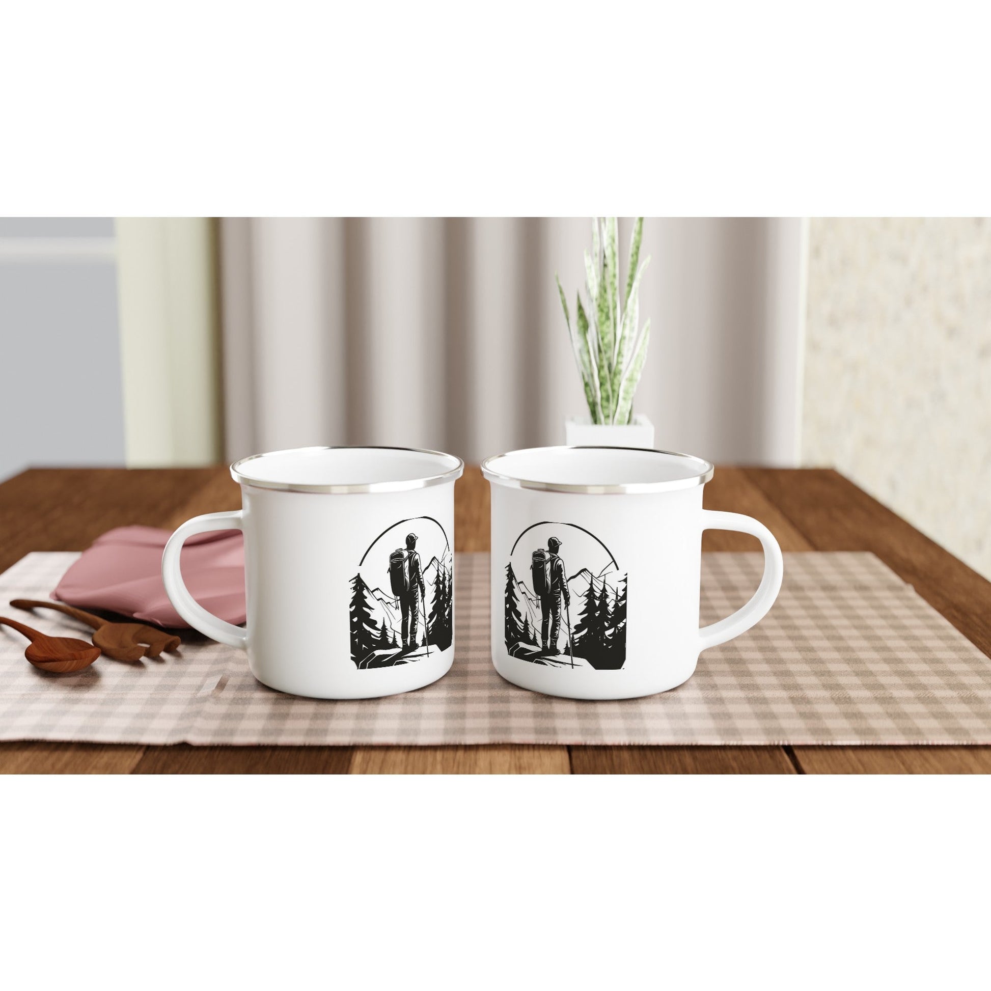 Weiße Emaille - Tasse (12oz) Wanderlust - Tassenworte