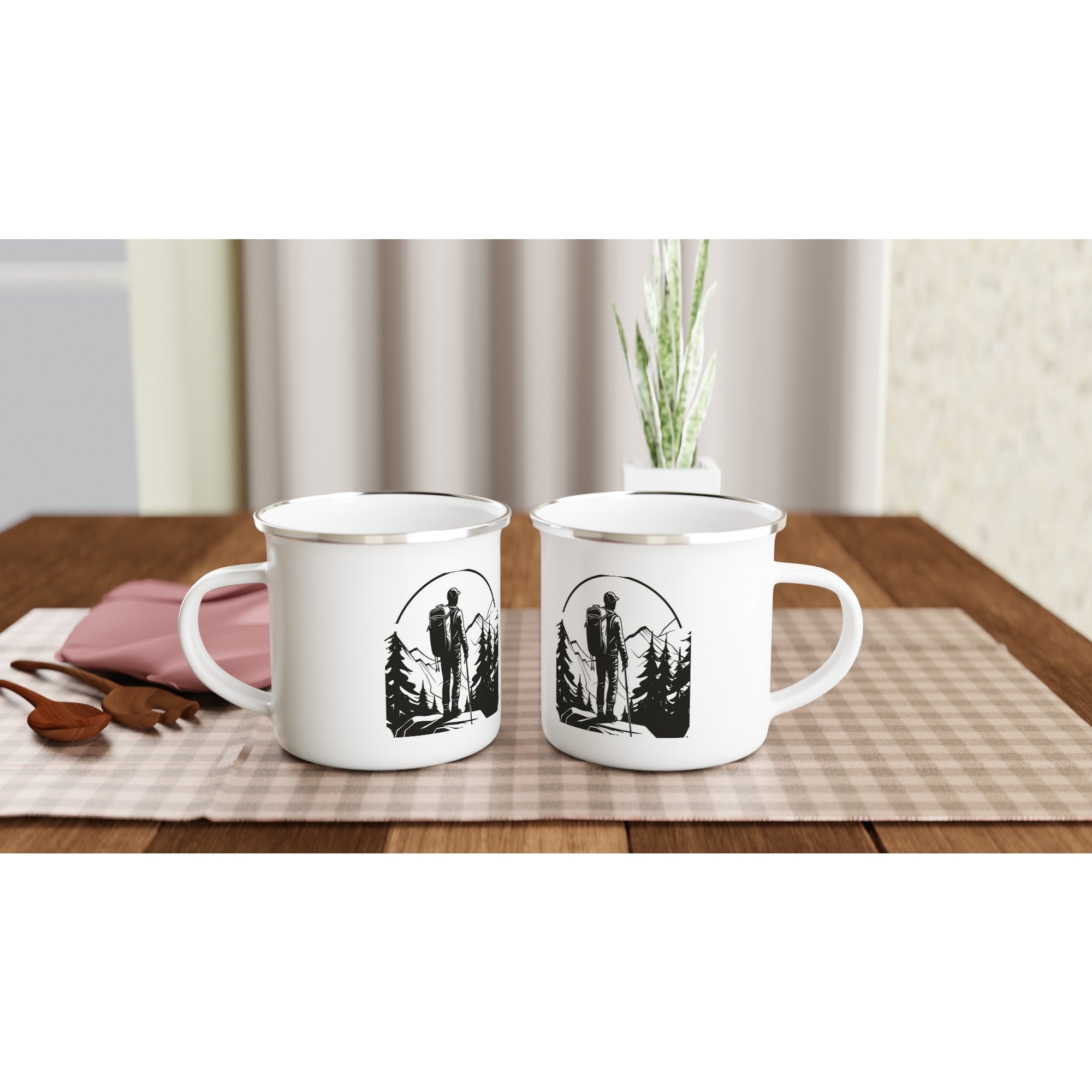 Weiße Emaille - Tasse (12oz) Wanderlust - Tassenworte