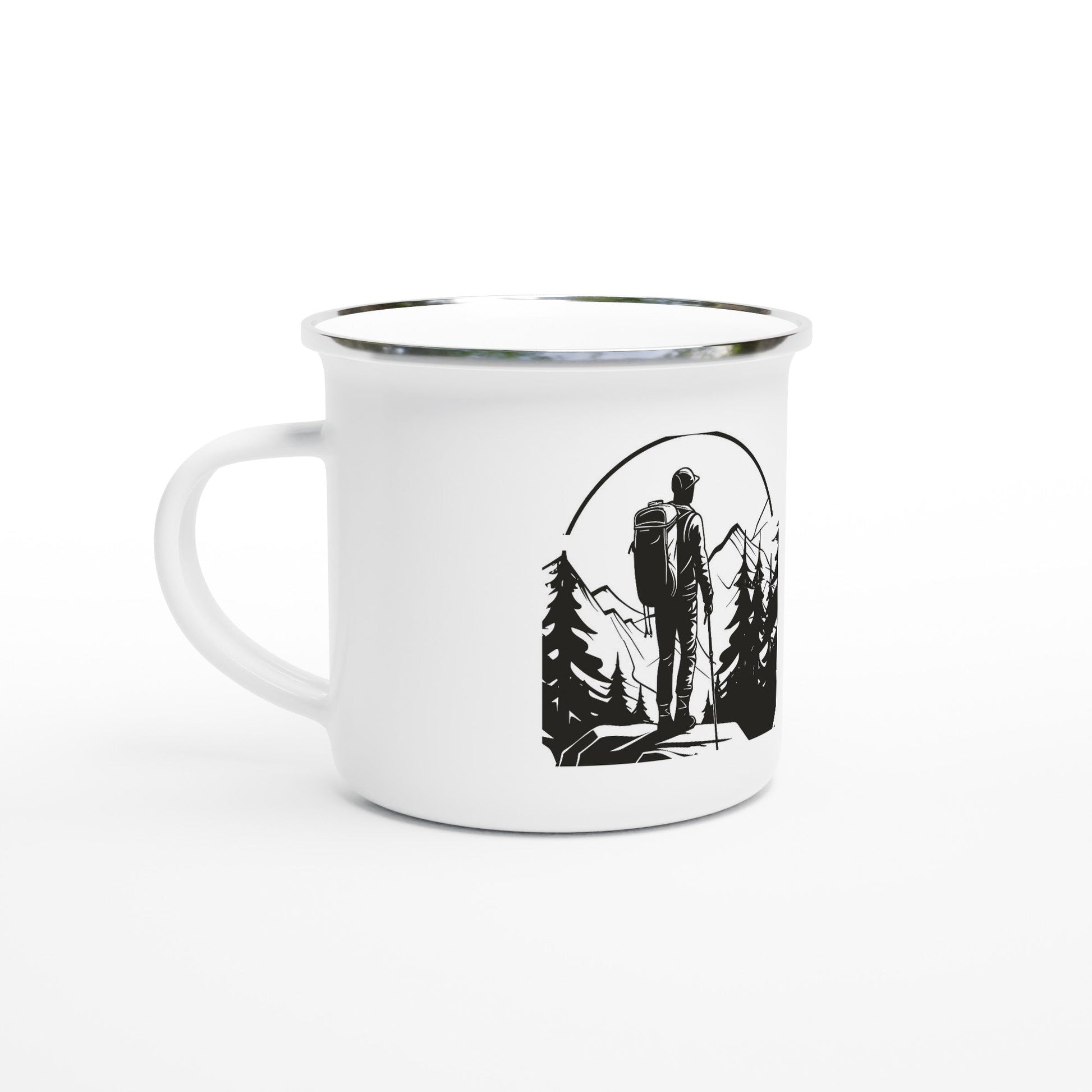 Weiße Emaille - Tasse (12oz) Wanderlust - Tassenworte