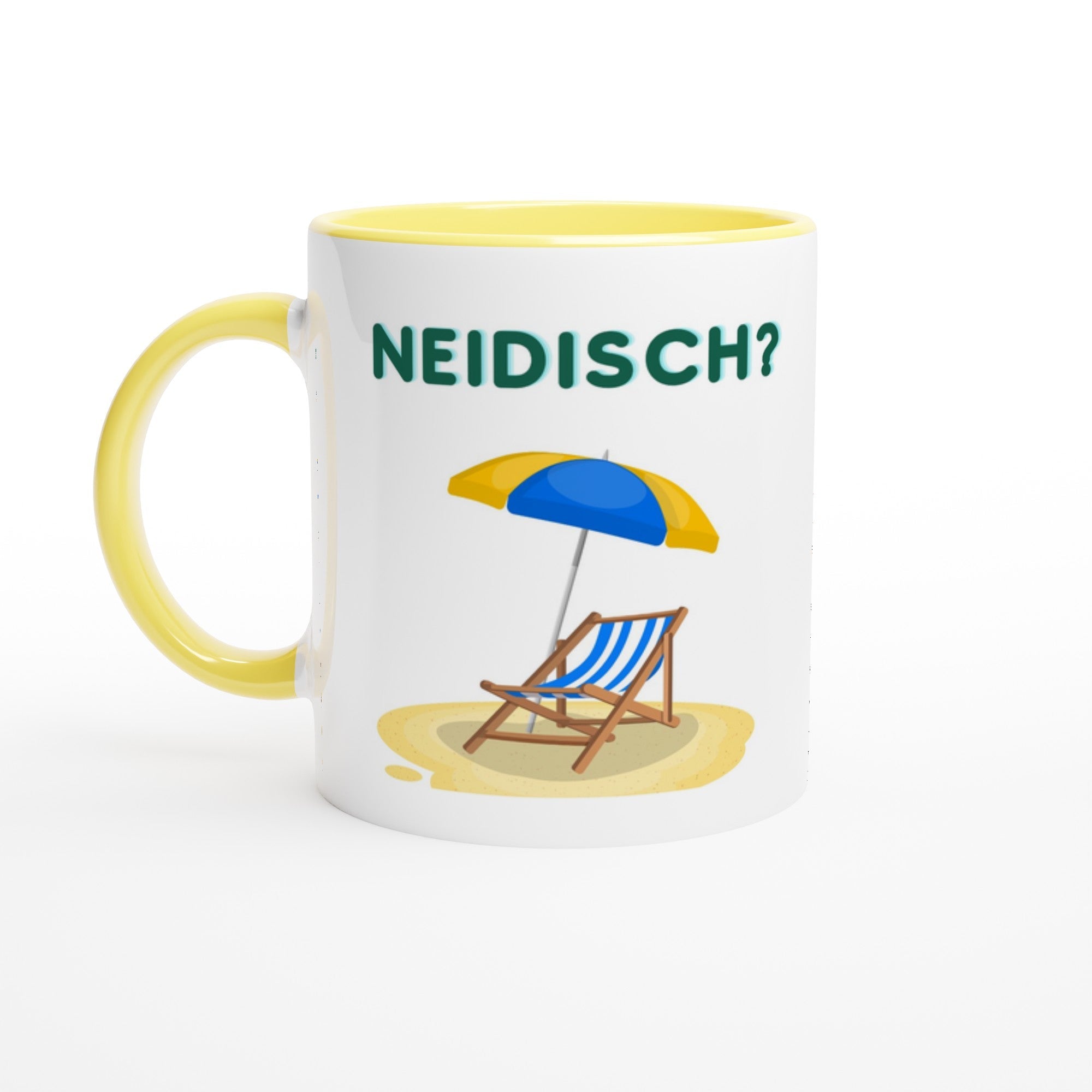 Tasse Lehrer haben... Ironischer Spruch für Lehrer über Gehalt, Ferien und Pension. Gelber Henkel und Innenfarbe.