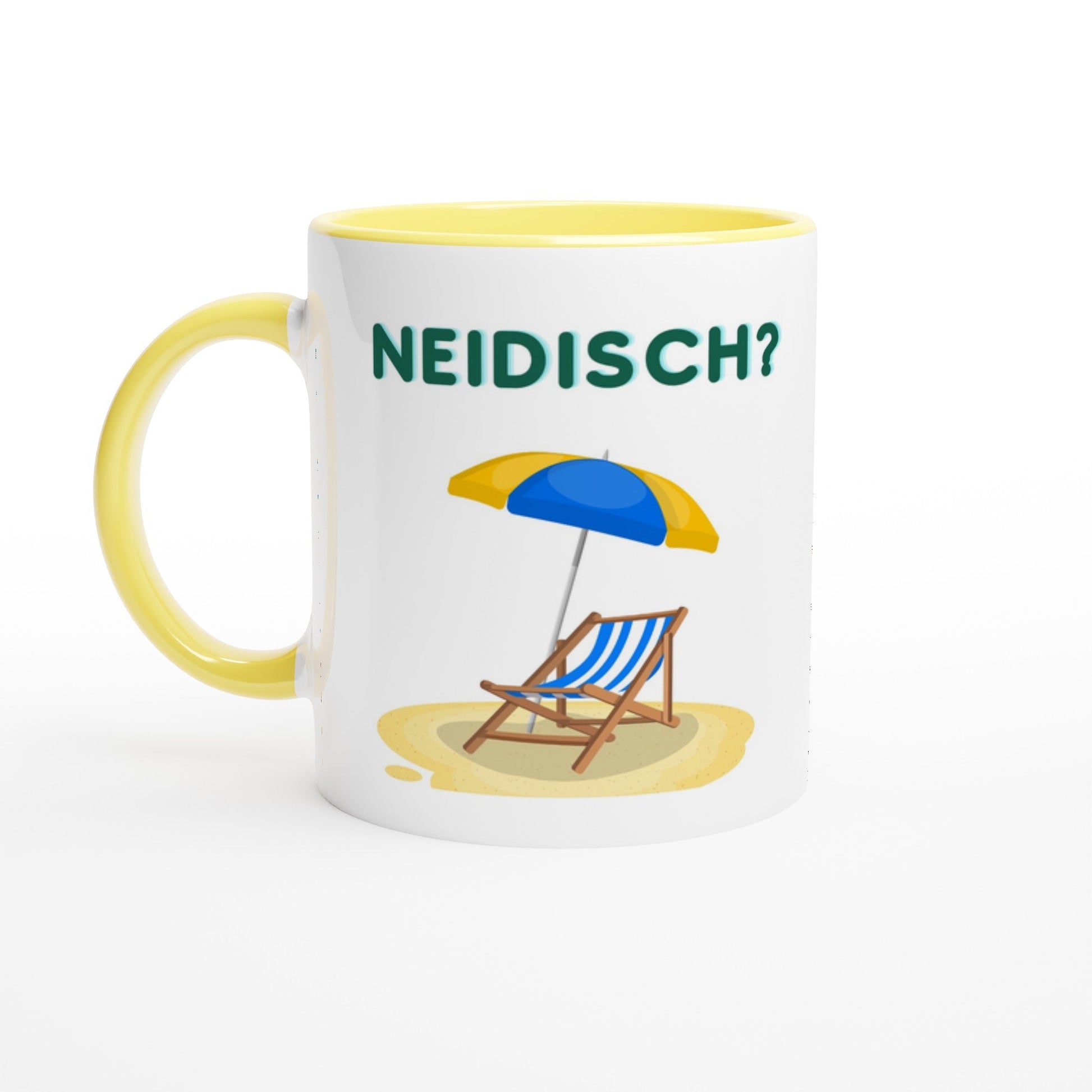 Tasse Lehrer haben... Ironischer Spruch für Lehrer über Gehalt, Ferien und Pension. Gelber Henkel und Innenfarbe.