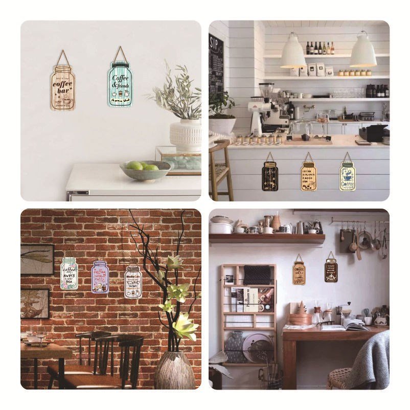 Wooden Painted Coffee Jar Pendant - Tassenworte