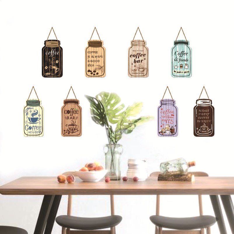 Wooden Painted Coffee Jar Pendant - Tassenworte